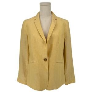Talbots Butter Yellow Linen Blazer Jacket Women's Size 6P Casual Summer Colorful